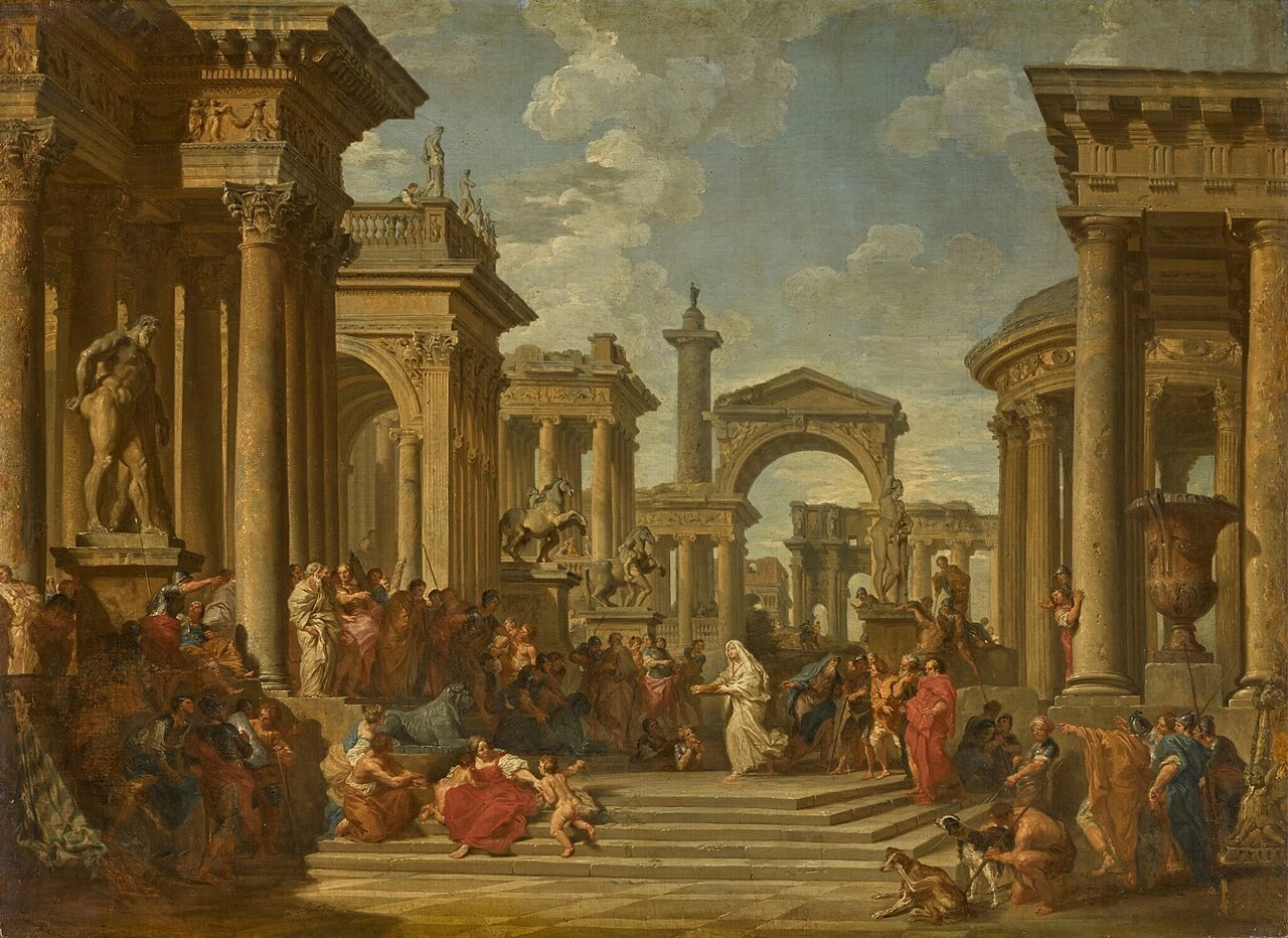 Capriccio del foro romano con Tuccia, la Vestale